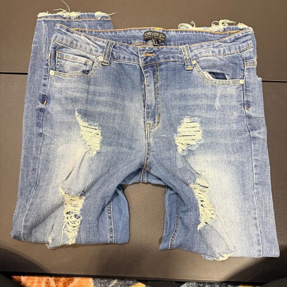 Forever 21 Plus Size 16 Distressed Ripped Blue Jeans